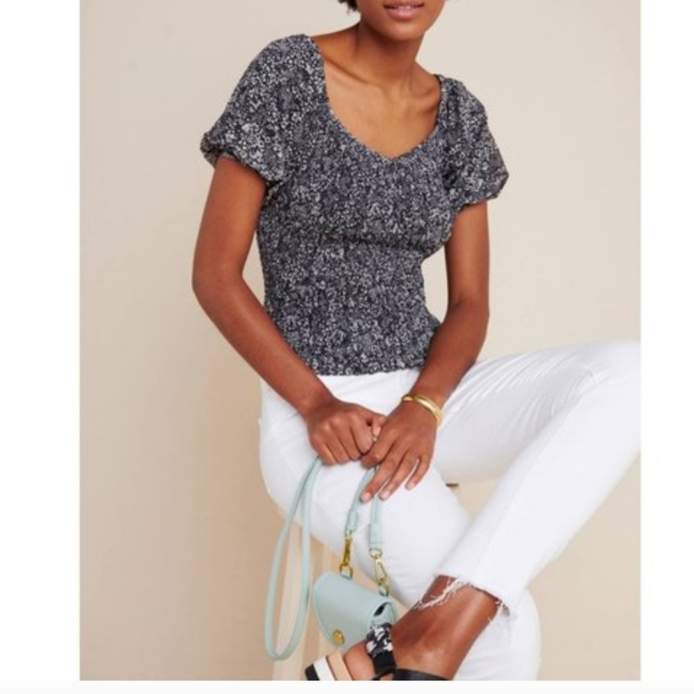 Anthropologie Aurelia Floral Puff Sleeve Blouse